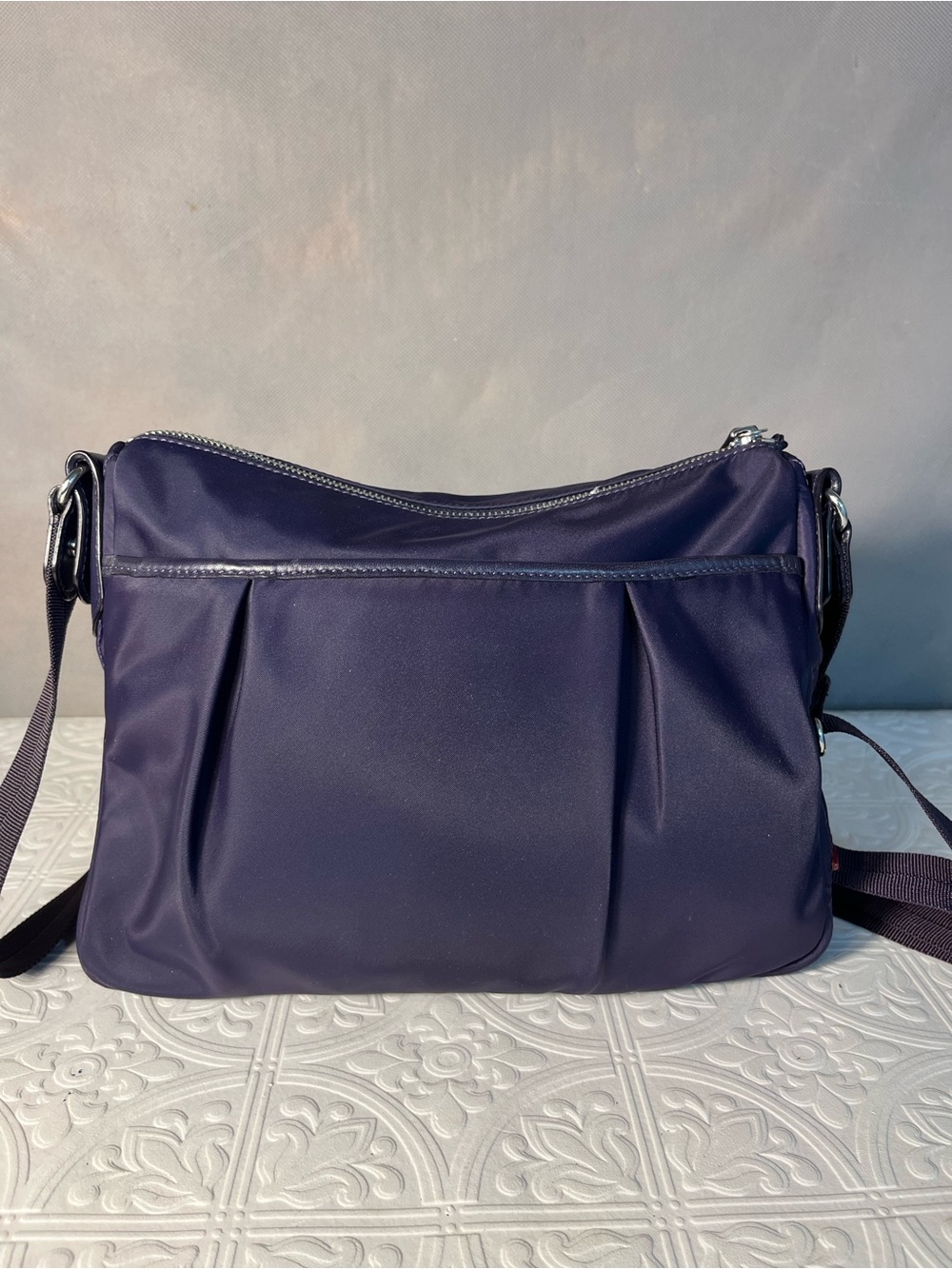 MZ Wallace Paige Bedford Nylon Crossbody Bag Eggplant Purple Silver Hardware - Picture 4 of 10